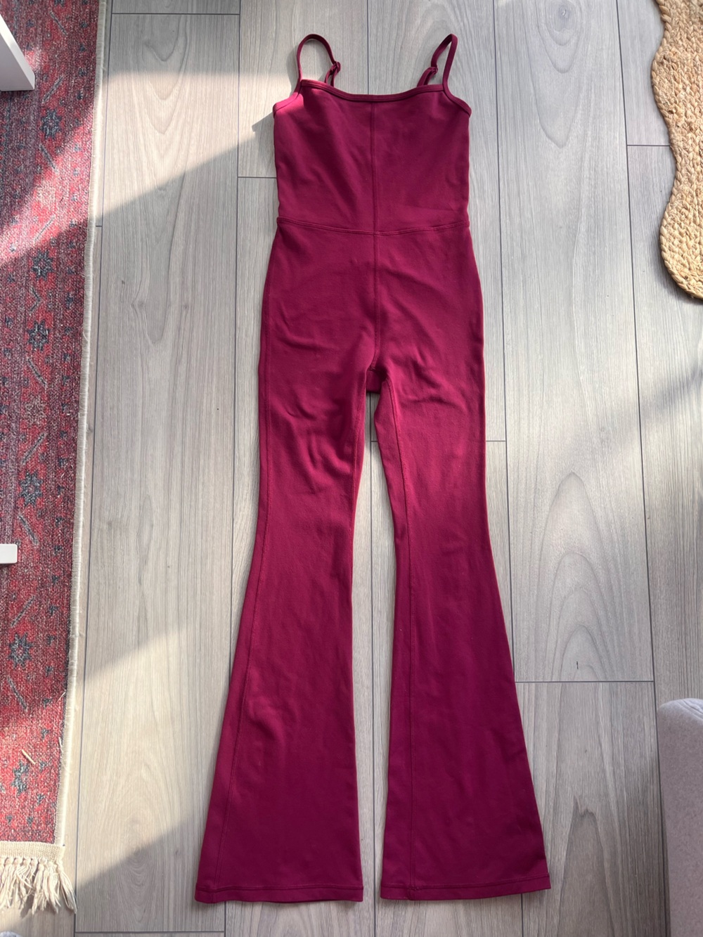 Divinity Flare Jumpsuit in Twinberry Red